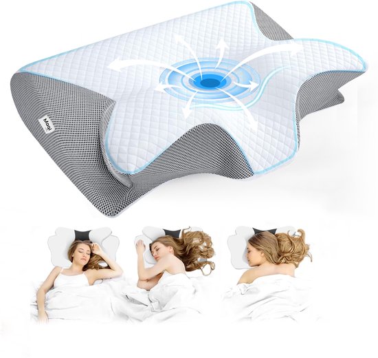 Maqi Living® Hoofdkussen Memory Foam voor Nekklachten Aura – Orthopedisch & Ergonomisch kussen - Geschikt voor rug-, zij- en buikslapers - Traagschuim - Wit