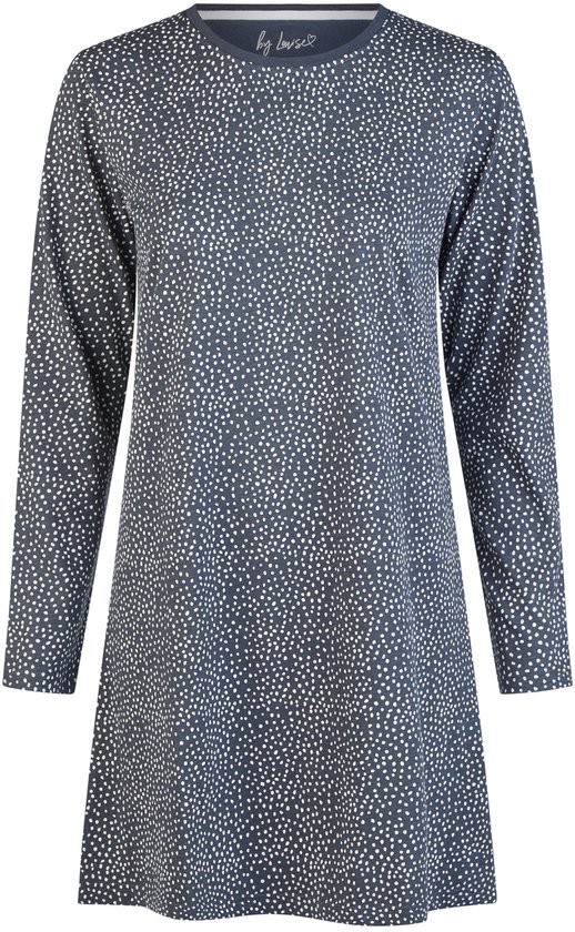 By Louise Dames Nachthemd Lange Mouw Katoen Donkerblauw/Wit Gestipt - Maat L