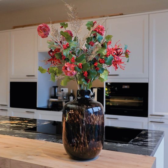 Kunstbloemen Boeket Winter Rouge – Luxe Zijden Boeket – 10 stelen – diverse bloemen – Cadeau of Interieurdecoratie – Exclusief vaas