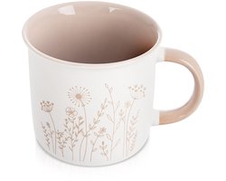 Orion Serie - Porseleinen Mok - 400ml - Klassiek Ontwerp - Kwiatowy Decor