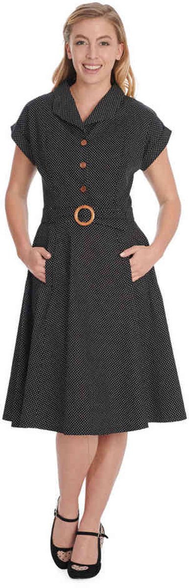 Banned - Polka Dot Dance Flare jurk - M - Zwart