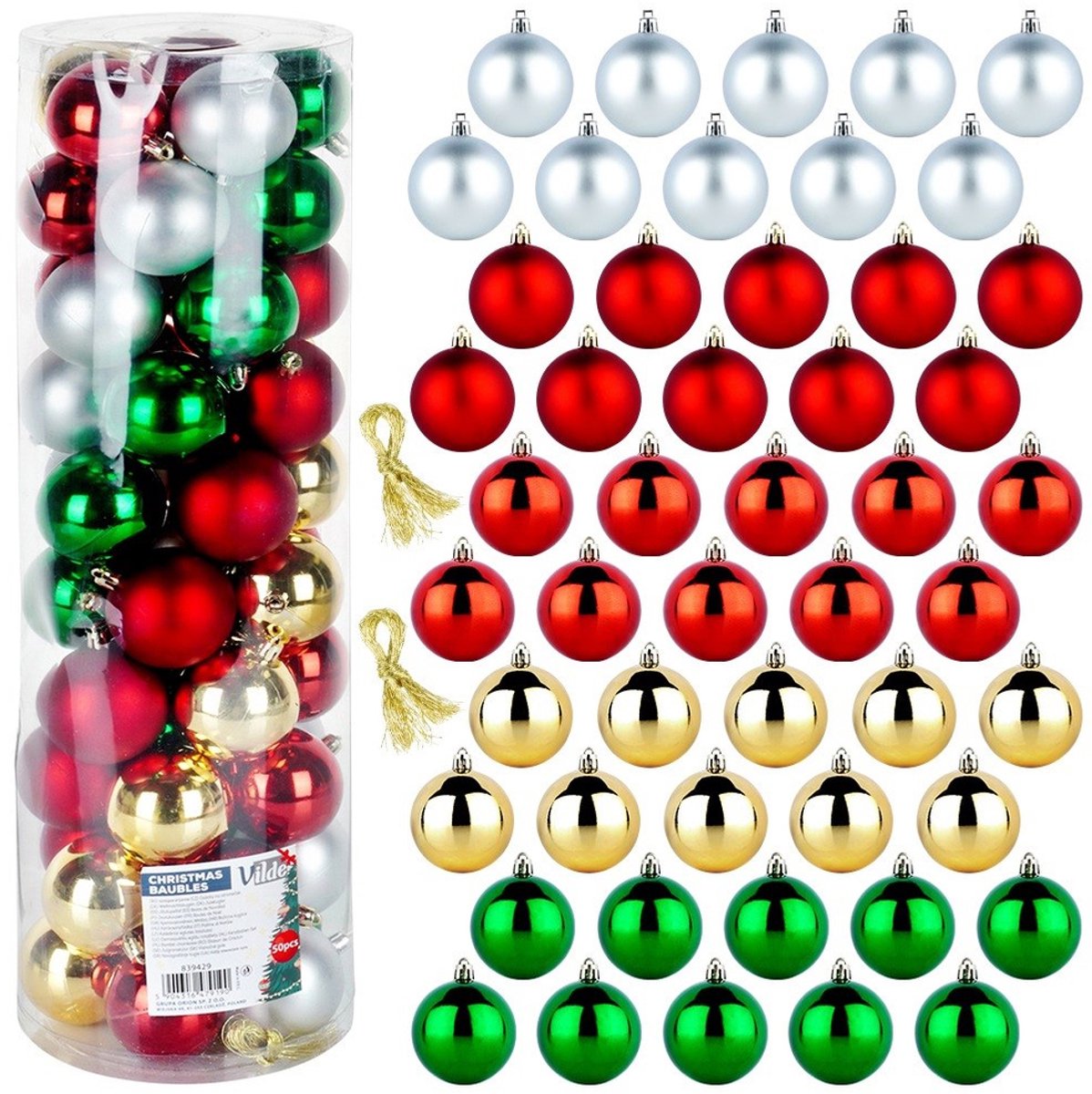 Vilde - Kerstbal - 6 cm - Niet breekbaar - 50 Stuks - Veelkleurig