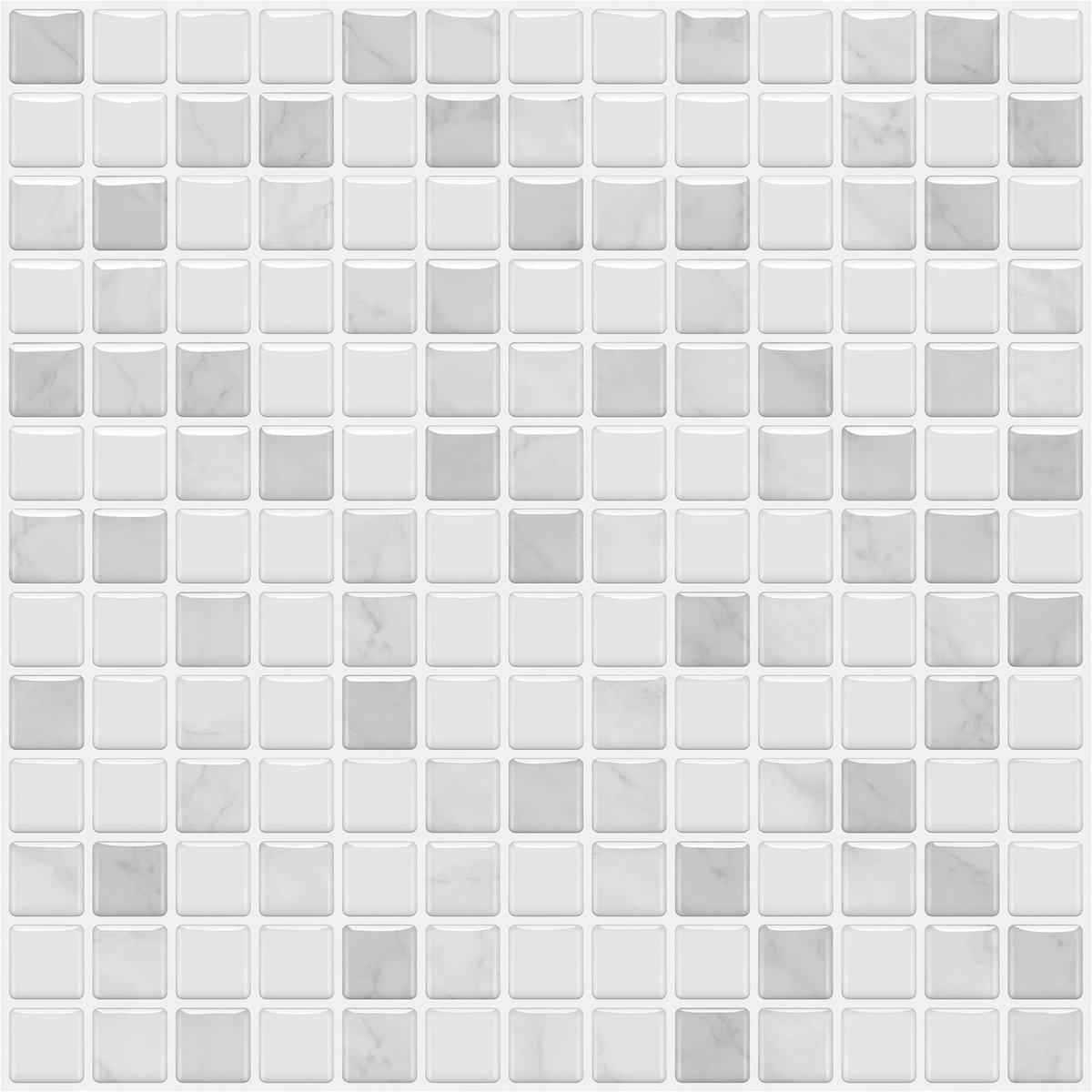 24Supply Plaktegels - 10 Stuks - Glans - Mozaiek - Wit/Grijs Marmer - 25.4x25.4cm