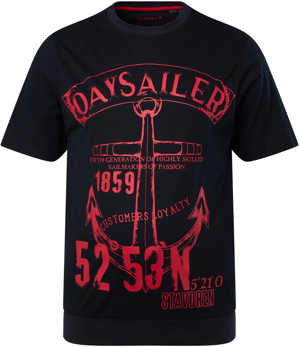 Men Plus - Heren - T-shirt korte mouwen buik-fit print op de voorkant - Navy blauw - Maat 52+
