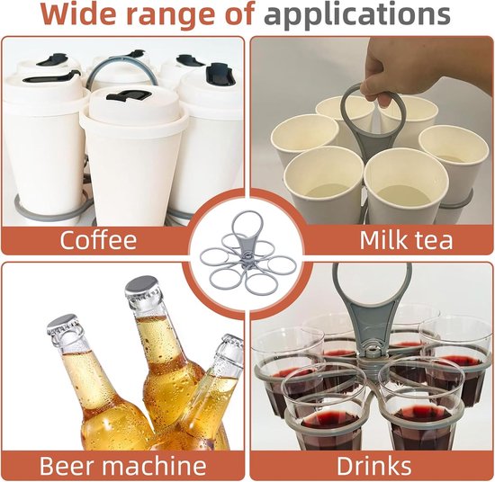 Opvouwbare drinkdrager - 6 bekers draagbare bekerhouder - met handvat, herbruikbaar en inklapbaar houdersysteem voor koffiebekers, morsvrij voor reizen, auto, kamperen, kantoor, picknick, feestje — afbeelding 5