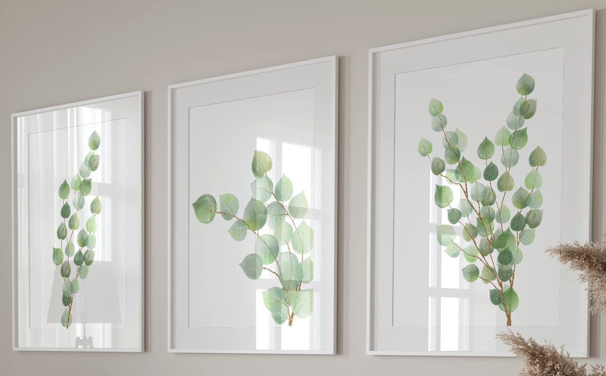 Unyqoos Set van drie botanische posters met eucalyptusmotief voor interieurdecoratie, groente