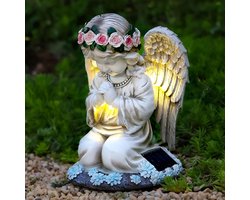 Praying LED Guardian Angel Figure - Solar Angel Garden Statues - Weatherproof Outdoor Decoration - Grave Light - Fairy Angel Sculpture - Cemetery Grave Decoration