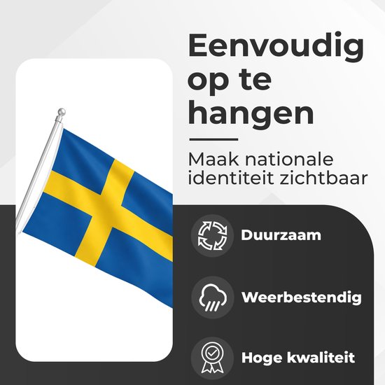 Zweedse vlag, eenvoudig op te hangen, duurzaam, weerbestendig en hoge kwaliteit.