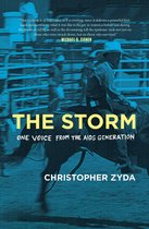 Boekomslag voor 'The Storm', met een cowboy te paard in de arena. Tekst: 'THE STORM', 'ONE VOICE FROM THE AIDS GENERATION', 'CHRISTOPHER ZYDA'.
