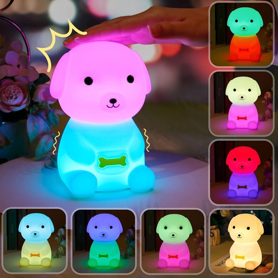 Nachtlampje Kinderen, Oplaadbare Hond Nachtlamp met Kleur Tikfunctie en 5 Lichtstanden, USB C Siliconen Baby Nachtlamp, Draadloze Portable Nachtlamp voor Kinderkamer en Babykamer van Merkloos — afbeelding 5