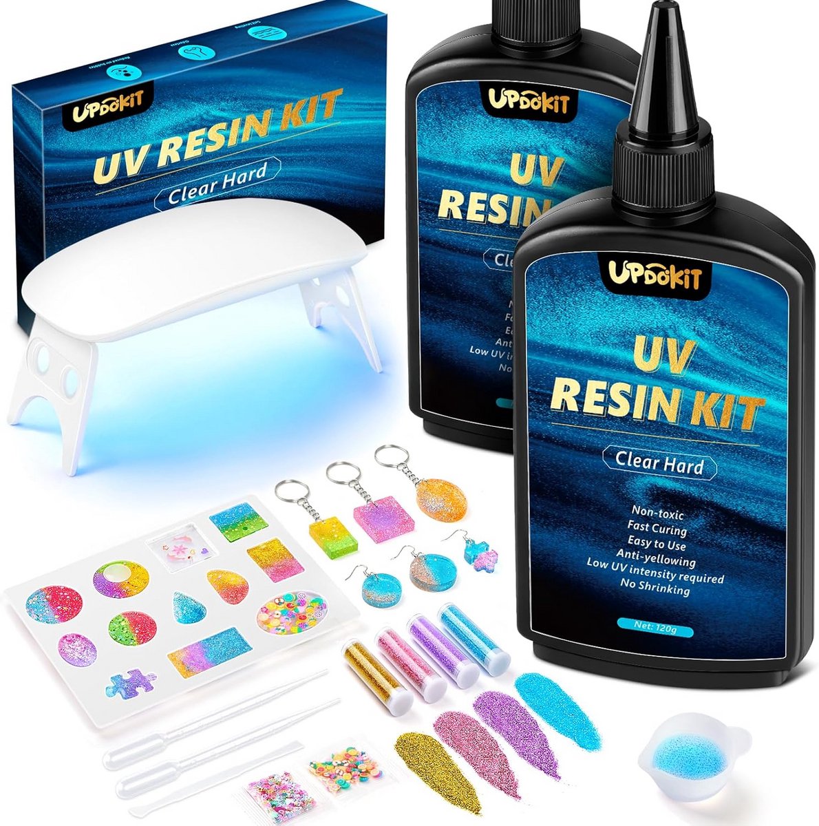 UV-harsset met lamp en mallen - 240g kunsthars voor coating en gieten