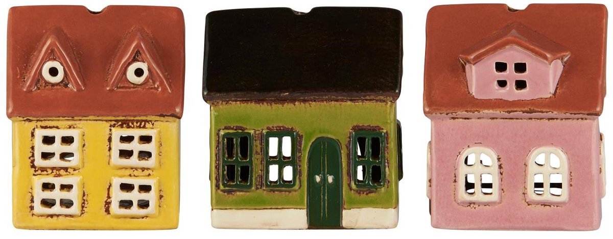Ib Laursen - Klein keramieken huisjes Nyhavn - geel, roze of groen - waxinelichthouder