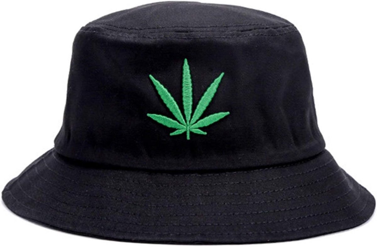 Opvouwbare Snapback Hoed met Marihuana Bladeren - Zwart, One Size