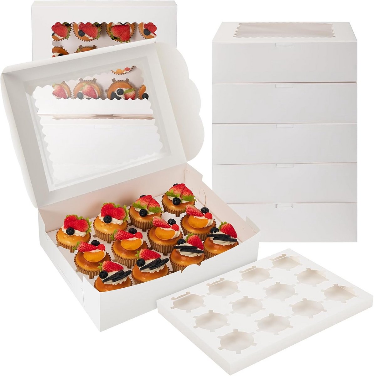 Cupcake Dozen Transportdozen met Venster - 10 Stuks Hoogwaardig Taartkarton
