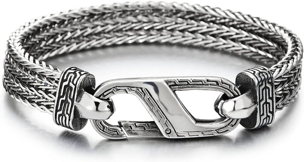 Heren Stalen Dubbele Franco Link Curb Chain Armband met Marine Anker Link en Lente Sluiting