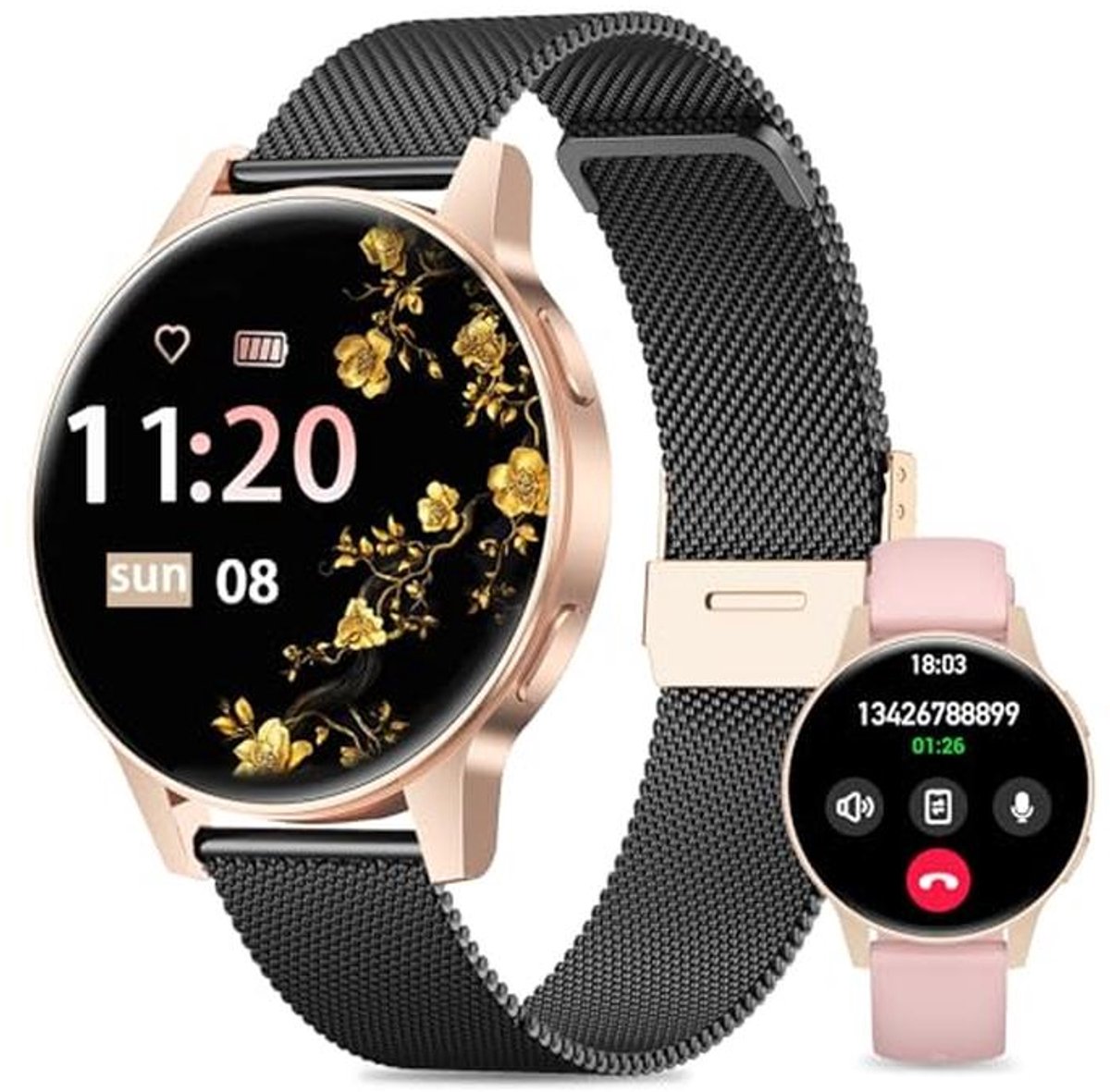 Kleine smartwatch voor dames met telefoonfunctie en fitnesstracker – 120+ sportmodi, hartslagmeter en slaapmonitor