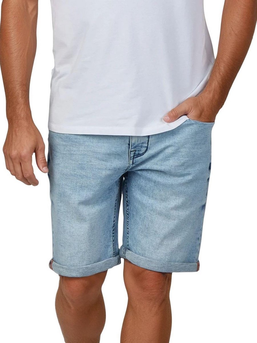 Heren Jeans Shorts Korte Broek Regular Fit Denim 99% Katoen Lichtblauw en Grijs