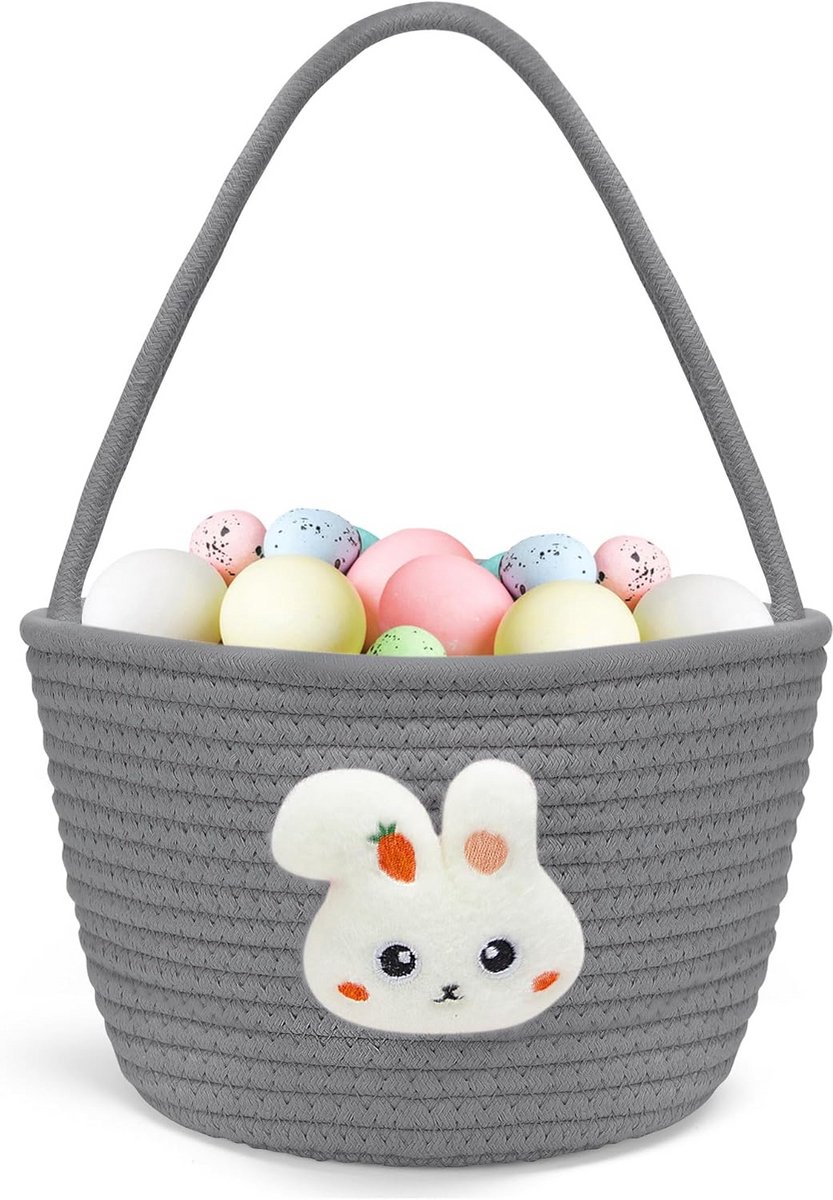 Pasmand voor kinderen met pluche haas, personaliseerbaar en handvat, ideaal voor paasactiviteiten