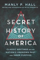 Boek "The Secret History of America" van Manly P. Hall, met een piramide-icoon en de tekst "The Secret History of America".