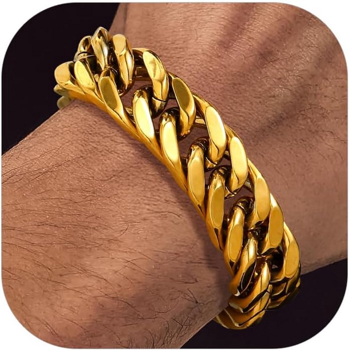 Massieve Schakelarmband Roestvrij Staal-Verguld voor Dames en Heren