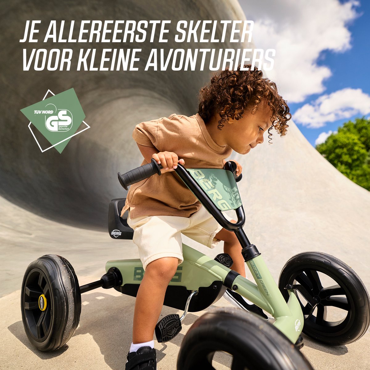 BERG Buzzy Green Skelter - 2+ jaar - Verstelbare Stoel - Anti-lek EVA banden - Veilige en Stabiele Wegligging - Groen — afbeelding 4