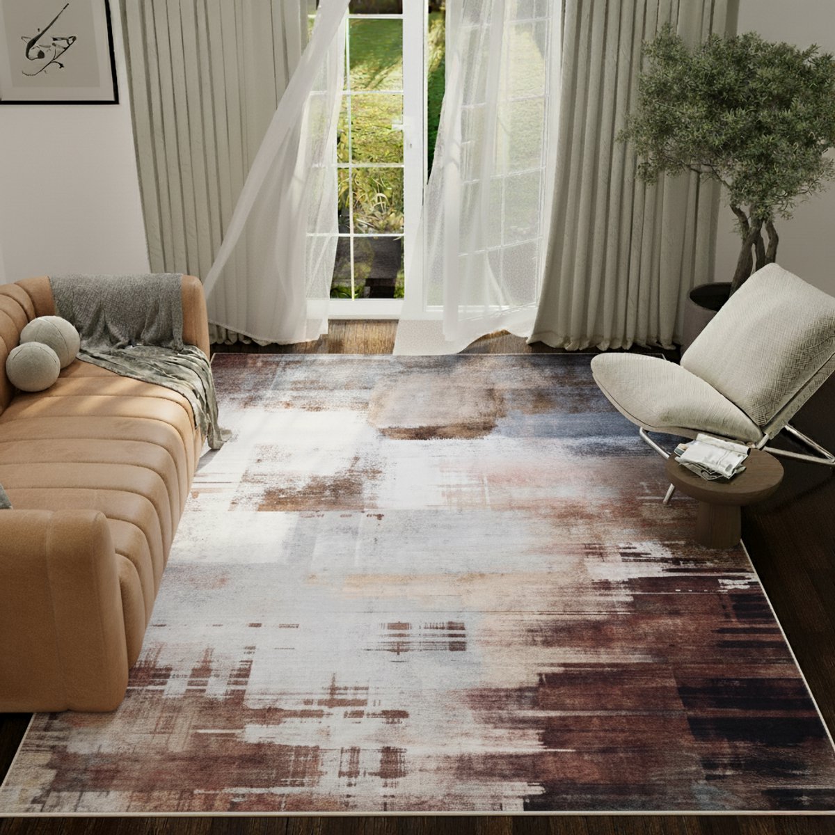 Tapiso ASH Vloerkleed Bruin Abstract Vintage Design Laagpolig Tapijt Voor Woonkamer Slaapkamer en Hal Antislip - 180x250