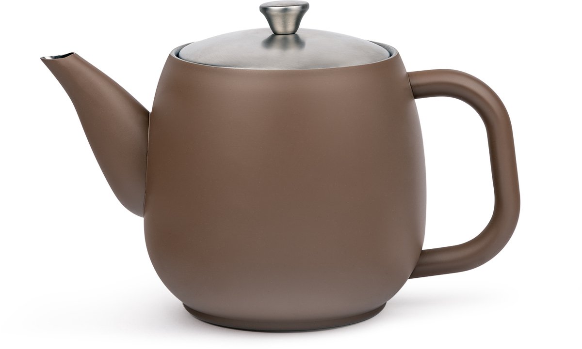 Bredemeijer - Theepot dubbelwandig Vera - 0,9 liter - Donkerbruin - Met theezeef
