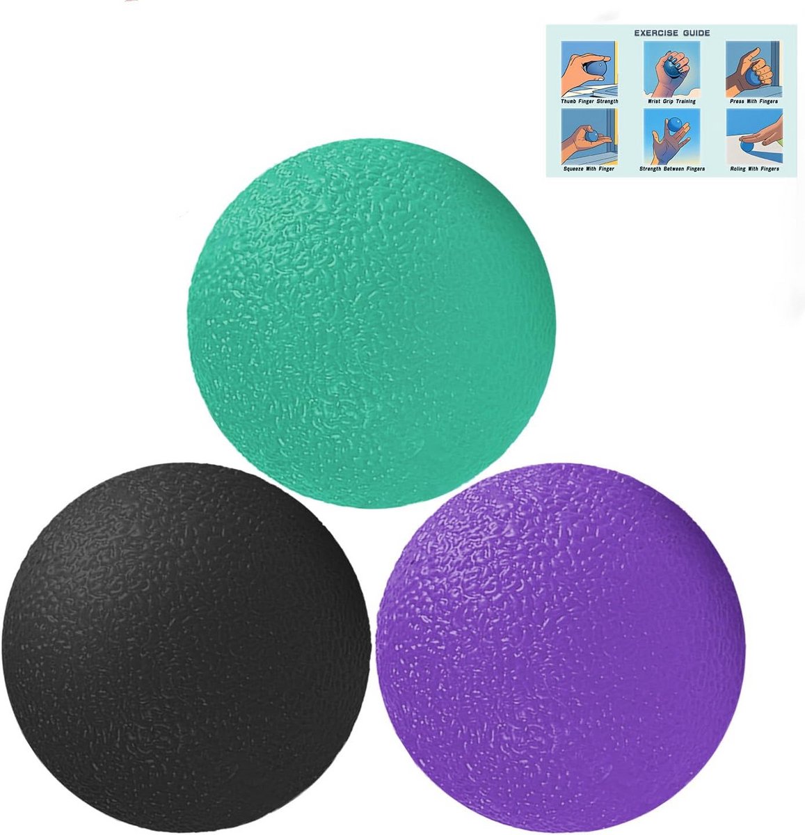 Set van 3 Stressballen voor Handen: Spierversteviging & Ontspanning met Variabele Weerstand