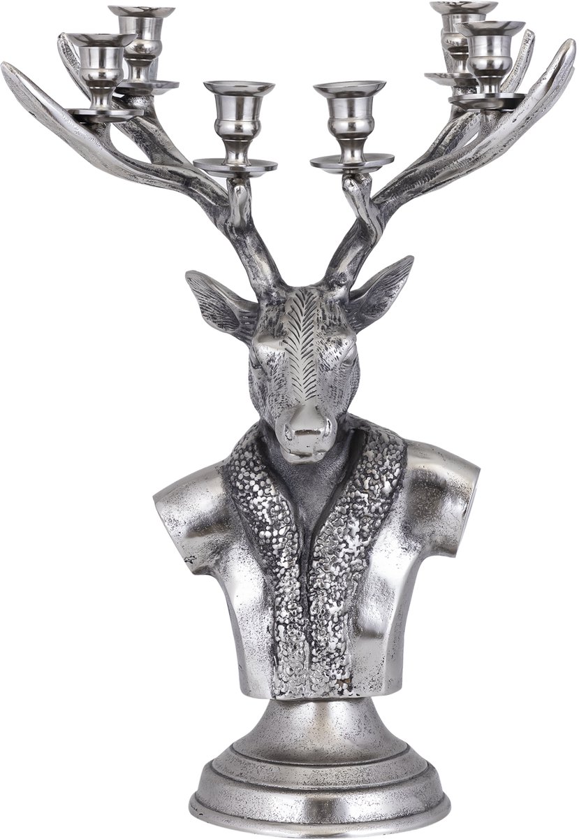 PTMD 6-armige kandelaar hert antiek zilveren finish Large - Ant Silver alu Reindeer candle holder