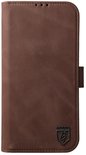 Bruine leren book case met 'Rosso' logo.