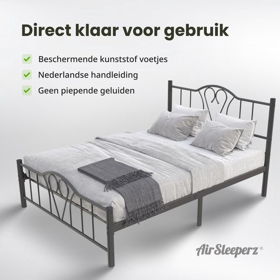 Cadre de lit en métal AirSleeperz Orkide Coloris noir - Dimensions 140x200 cm - Pour 2 personnes - Heavy : capacité de charge 600 kg