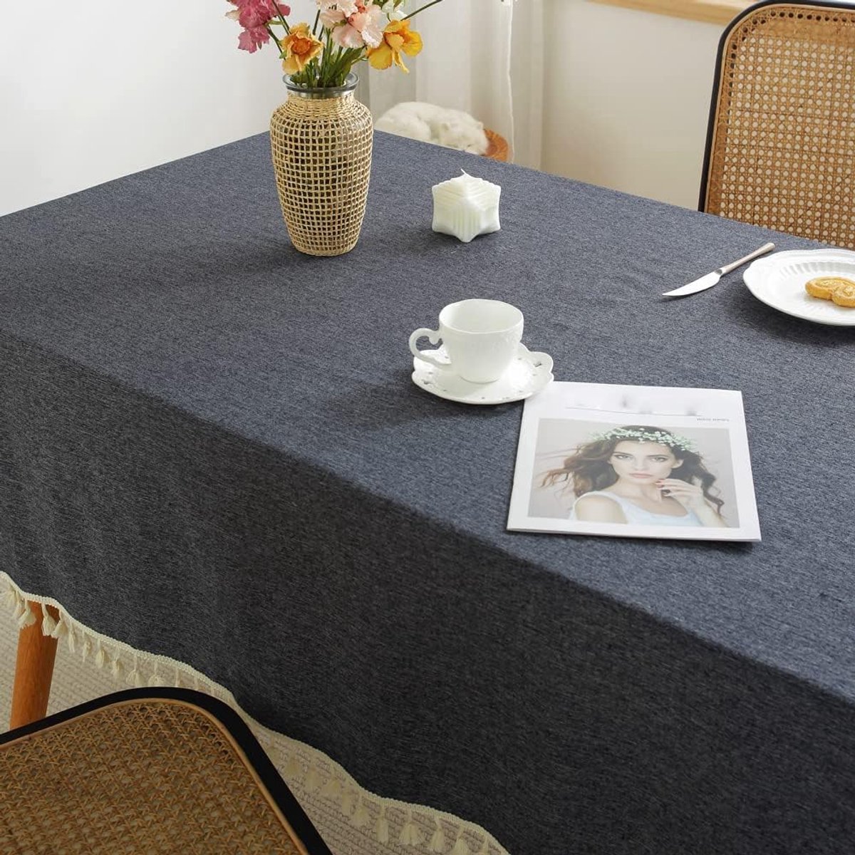 Stunq® Effen kleur kwast tafelkleed rechthoekig tafelkleed katoenen linnen tafelkleed geschikt voor thuis keuken decoratie verschillende maten (licht zwart, 70 x 70 cm)