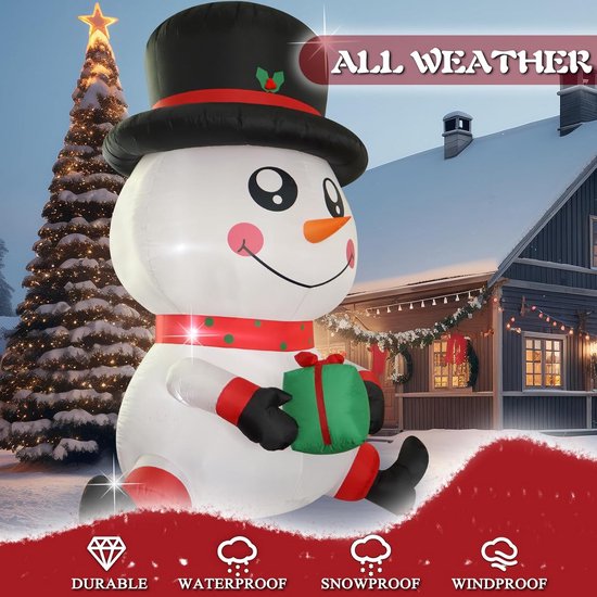COSTWAY Opblaasbare kerstboog 245 cm, led-kerstdecoratie met kerstman en sneeuwpop, kerstdecoratie voor buiten, kerstverlichting voor tuin, binnenplaats, terras, zelfopblazend