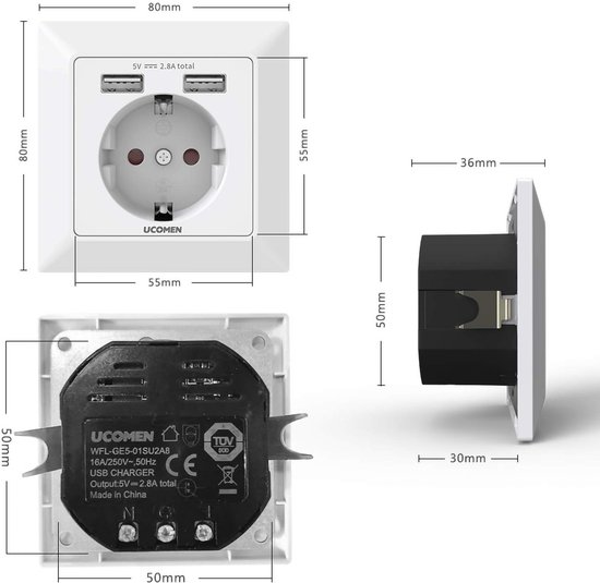 Inbouw WCD met 2 USB-poorten - Stopcontact met USB Charger - Wit (3 ...