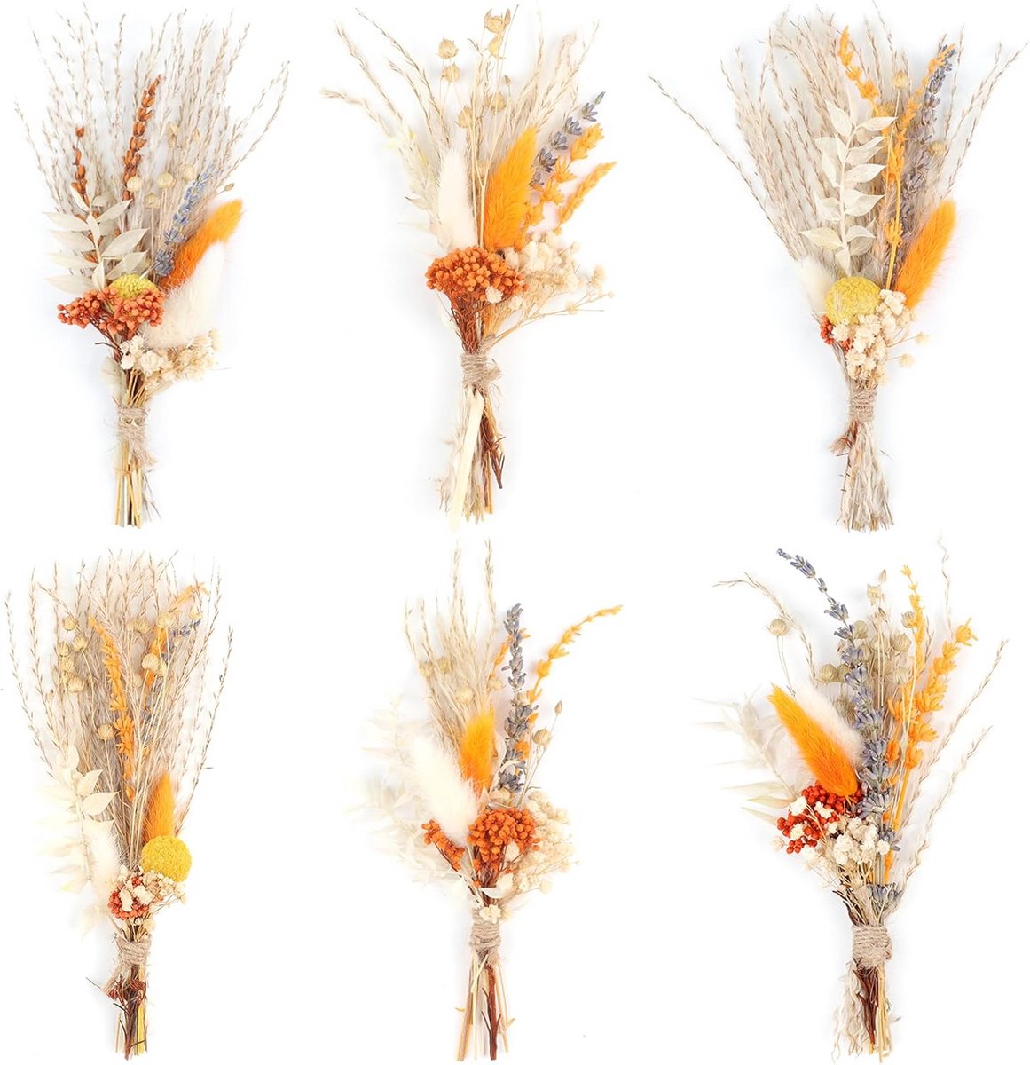 6x Mini Boho Gedroogde Bloem Boeketten Natuurlijke Decoratie voor Bruiloft en Huis