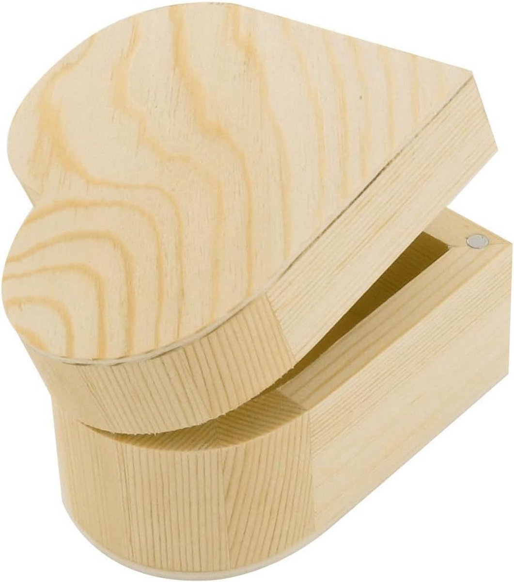 Houten Hartvormige Opbergdoos met Magnetische Sluiting - Knutselmateriaal 9 cm
