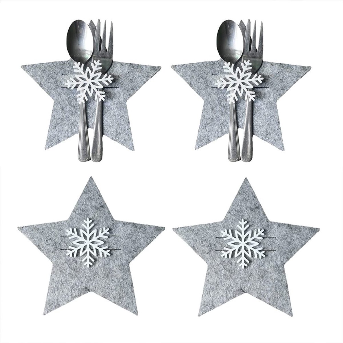 Gigicial Kerstbestekhouder - Kerstbestekzakje - Zacht & Draagbaar Met Opbergzak Voor Georganiseerd Servies - 20 - Kinder-En Volwassenengebruik Grijs
