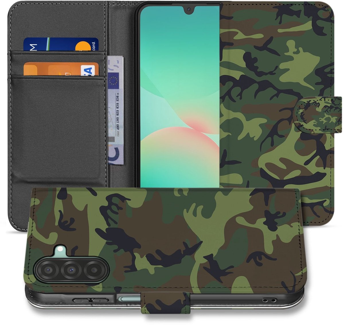 Samsung Galaxy A17 Boekhoesje Camouflage Army Dark Met Pasjes