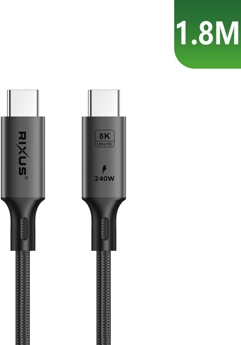 Rixus RXUC02 USB-C 4.0 To USB-C Cable 1.8m 240W Grey