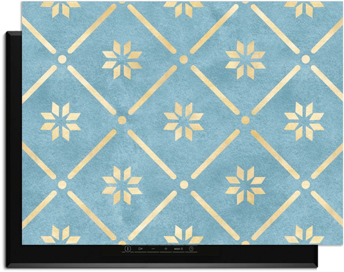 KitchenArt - Starline Blue Tile - Inductie Beschermer - 78x52 cm - Kookplaat Beschermer - Luxe Afdekplaat Inductieplaat - Anti-slip & Oprolbaar - Beschermmat Inductiekookplaat