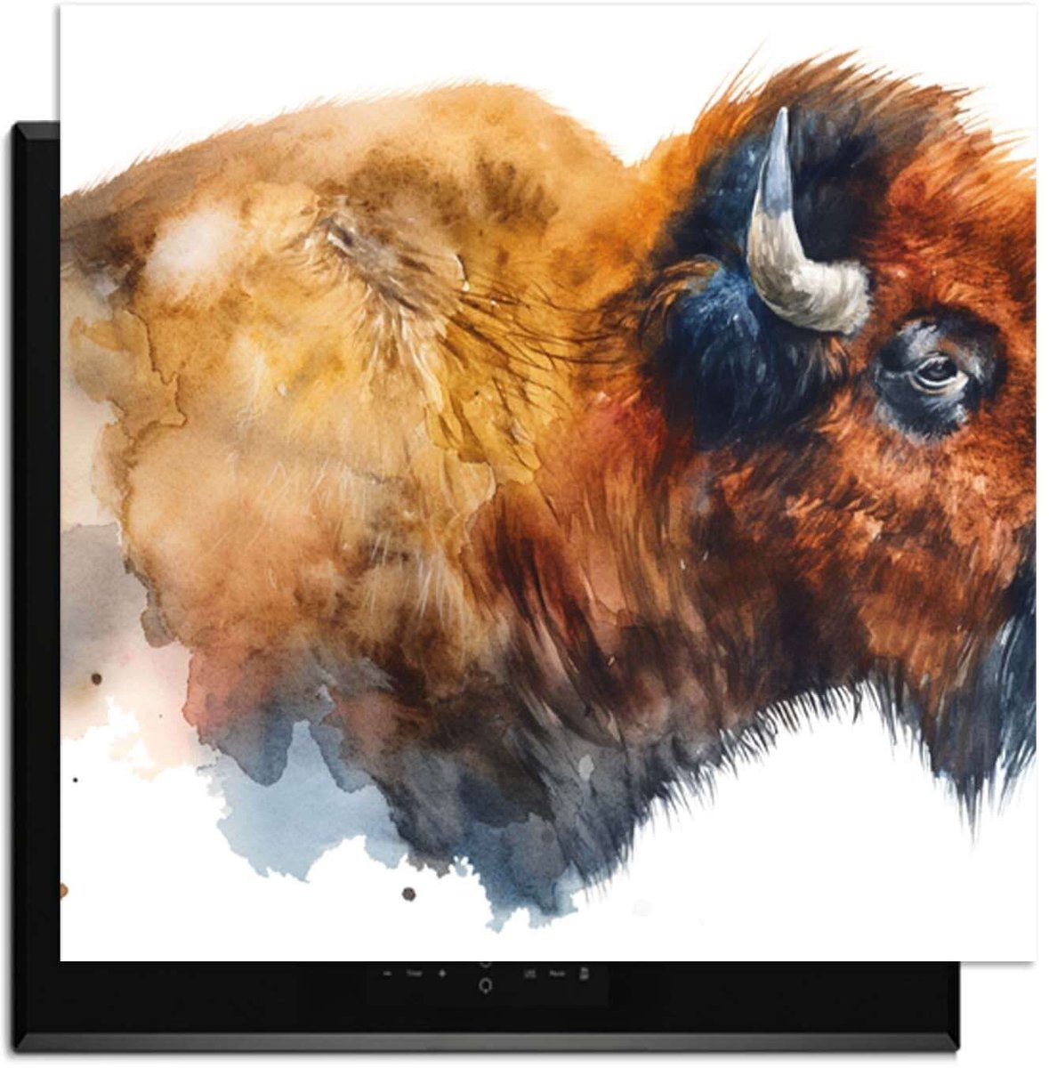 KitchenArt - Majestic Bison - Inductie Beschermer - 59x52 cm - Kookplaat Beschermer - Luxe Afdekplaat Inductieplaat - Anti-slip & Oprolbaar - Beschermmat Inductiekookplaat