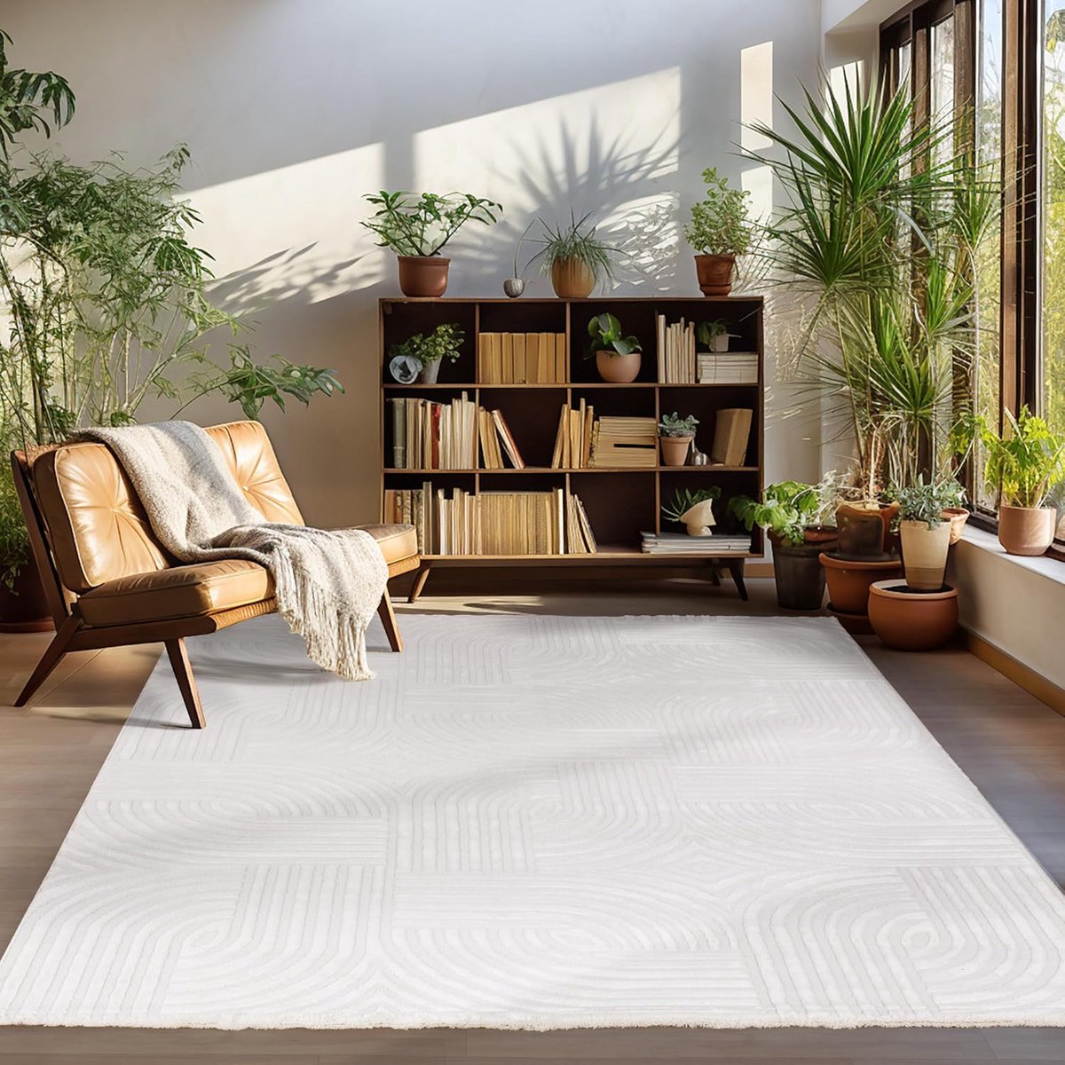 Laagpolig tapijt 160 x 230 cm grijs Scandinavische stijl 3D-effect boho zacht wasbaar voor