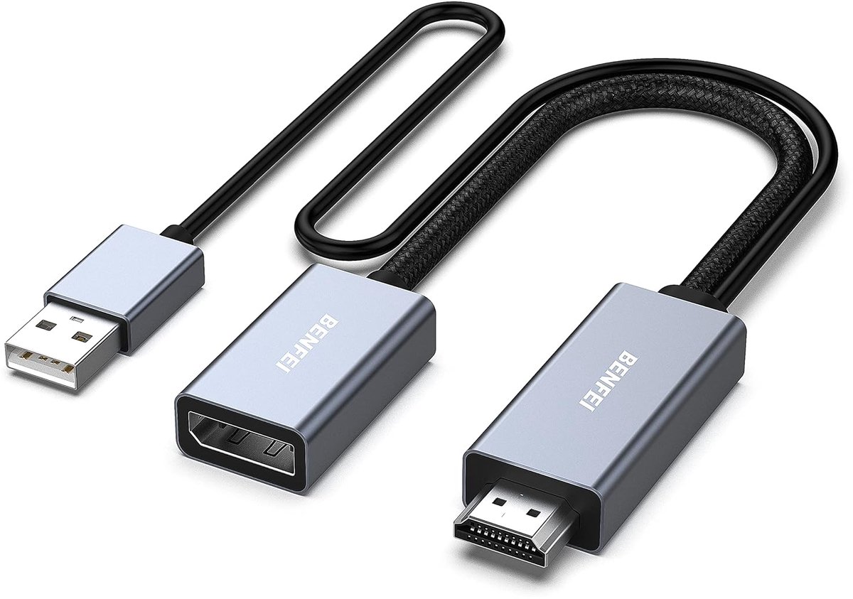 BENFEI HDMI naar Displayport Female Adapter - Actieve kabel met USB voeding - 4k 60hz HDMI to DP Adapter