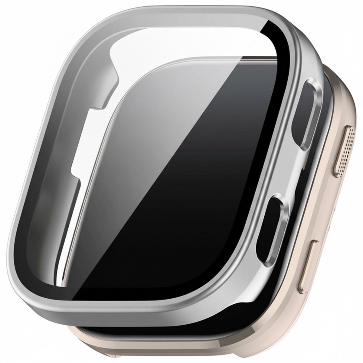 Watch case screenprotector - geschikt voor Amazfit Bip 6 - hoesje - gehard glas - volledige bescherming - mat zilver