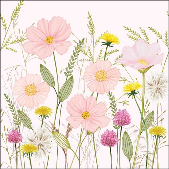Serviettes Ambiente 33 x 33 cm, Fleurs Pastel Rose, FSC Mix, Serviettes en Papier, 20 Pièces