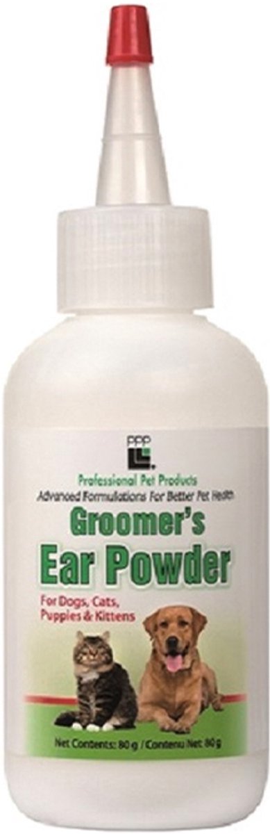 Groomers ear powder - voor het plukken van het haar in het oor van ; hond, kat ,puppy en kitten - Proffessionel Pet Product - 28 gram - maakt het makkelijker voor trimmer en voor hond .