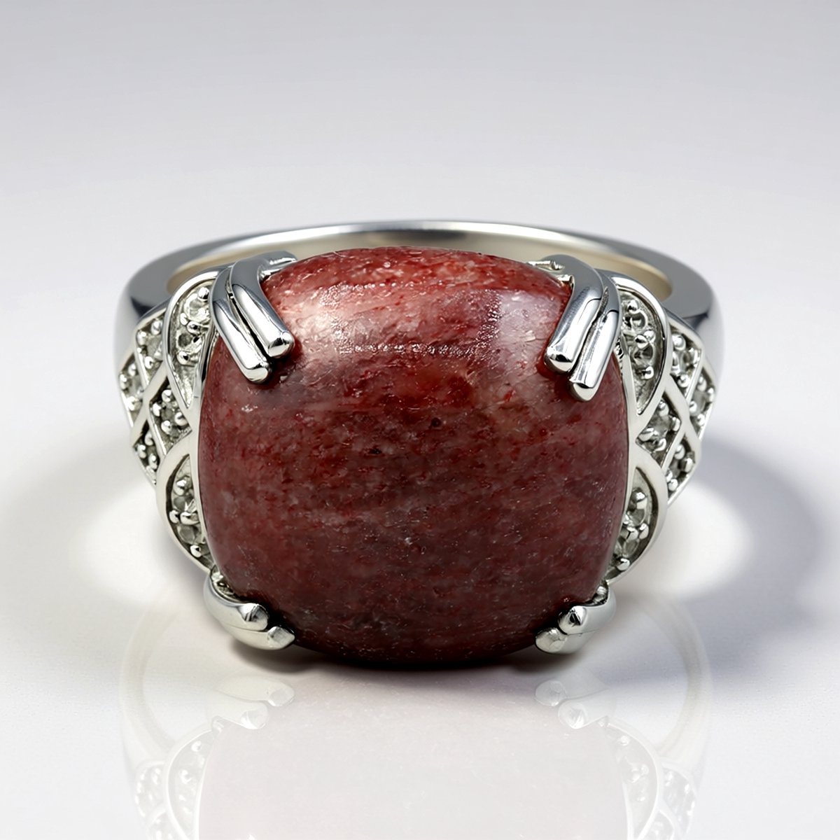 Cavill - Zilveren ring 925 sterling - 10,183 ct Noorse Thuliet antiek kussencabochon - 16 Cambodjaanse zirkonen modern Scandinavisch elegant