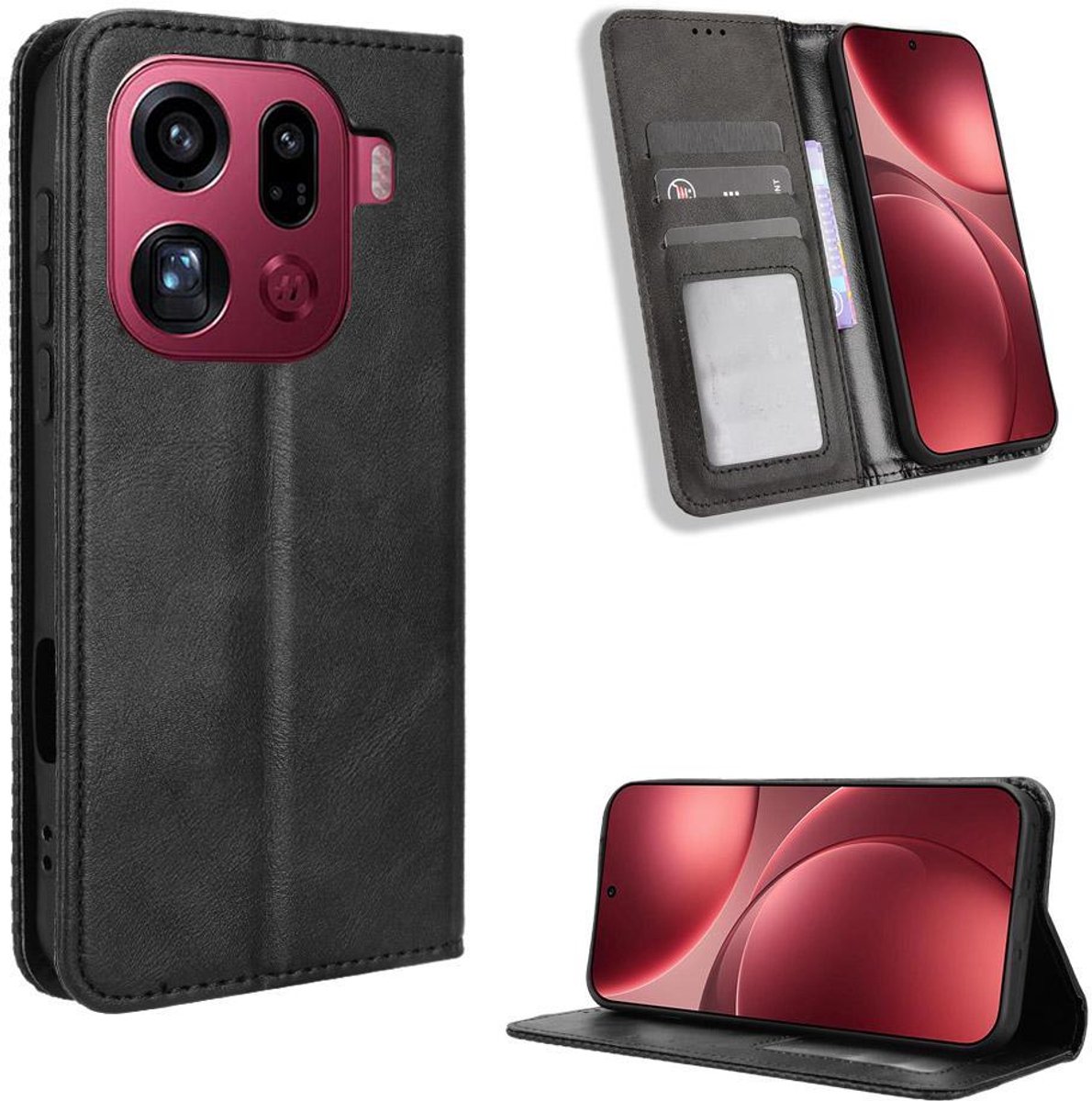 Mobigear Telefoonhoesje geschikt voor OPPO Find X9 Pro Hoesje | Mobigear Sensation Bookcase Portemonnee | Pasjeshouder voor 3 Pasjes | Telefoonhoesje voor Pinpas / OV Kaart / Rijbewijs - Zwart
