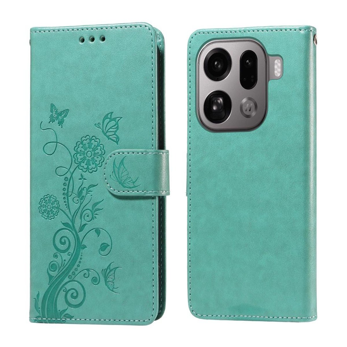 Mobigear Telefoonhoesje geschikt voor OPPO Find X9 Pro Hoesje | Mobigear Flowers Bookcase Portemonnee | Pasjeshouder voor 3 Pasjes | Telefoonhoesje voor Pinpas / OV Kaart / Rijbewijs - Groen