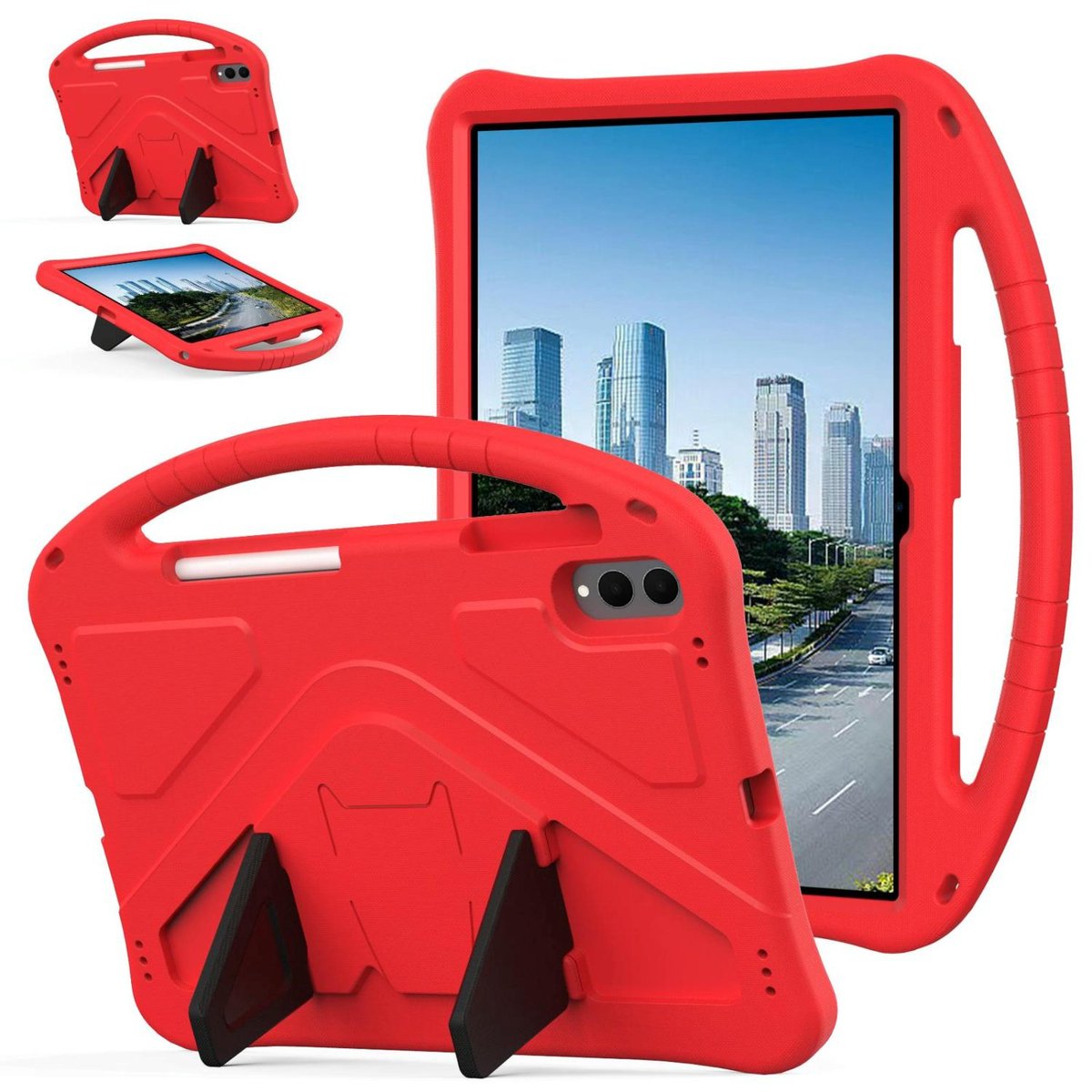 Mobigear Tablethoes geschikt voor Samsung Galaxy Tab S11 Ultra Hoes EVA Schuim | Mobigear AeroArmor Backcover + Stylus Houder | Schokbestendig Galaxy Tab S11 Ultra Telefoonhoesje | Anti Shock Proof + Standaard - Rood